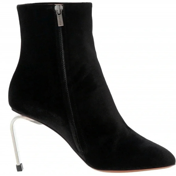 Clergerie Paris Mariat boot in black velour with gunmetal industrial heel.